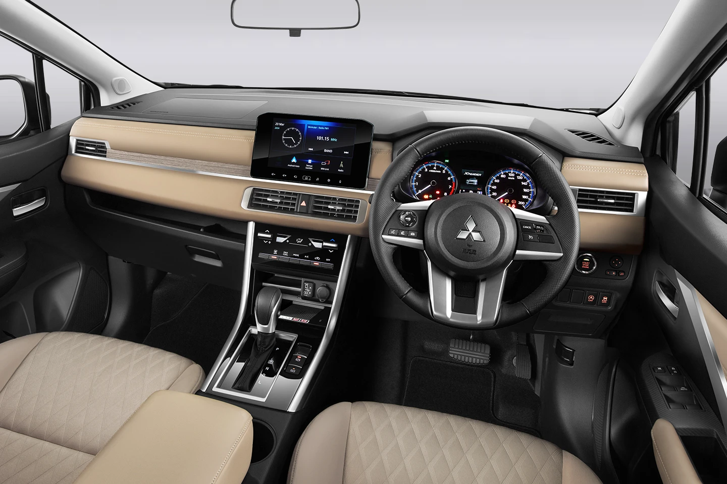 New Horizontal Axis Design Dashboard Detail with Soft Pad Material in Beige